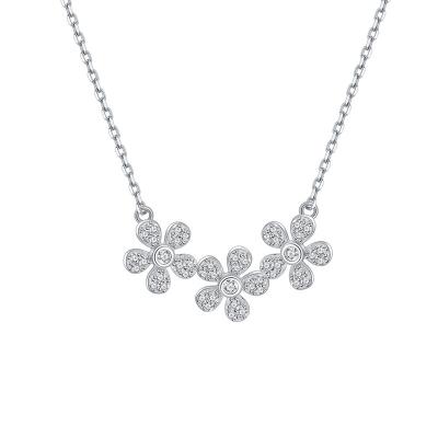 China New Arrivals s925 Sterling Silver Cz Zirconia Three Flower Jewelry Chain s925 Flower Necklace Factory Direct Sale Customized Small Fashionable for sale