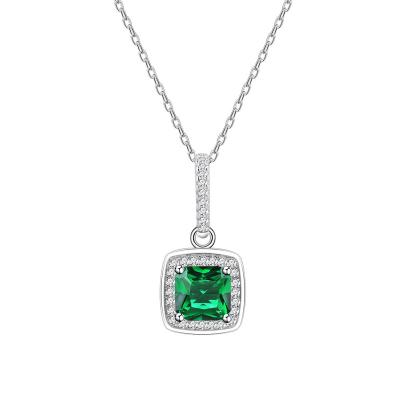 China Lady Gift Luxury Gemstone Pendant Necklace Rhodium Plated Emerald Zircon Micro Insert Square Diamond for sale