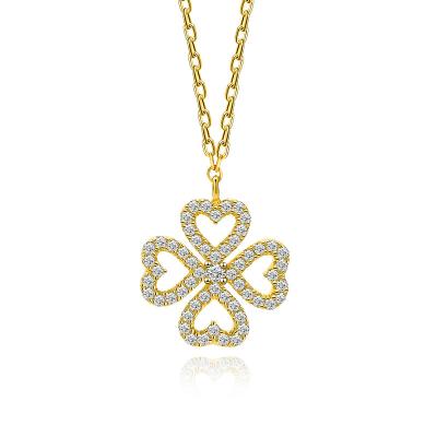 China CLASSIC Necklace Jewelry Ladies Rotating Clover Shape CZ Diamond 925 Sterling Silver Necklace for sale