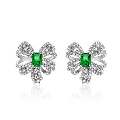 China Fashionable Genuine Sterling Silver Green Earrings Bow 925 Jewelry Gift Good Lady Wholesale for sale