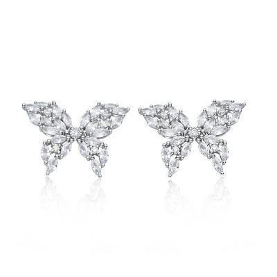 China Romantic Other Girl's Diamond Zircon Butterfly Drop Earrings Real 925 Sterling Silver Fashion Earring for sale