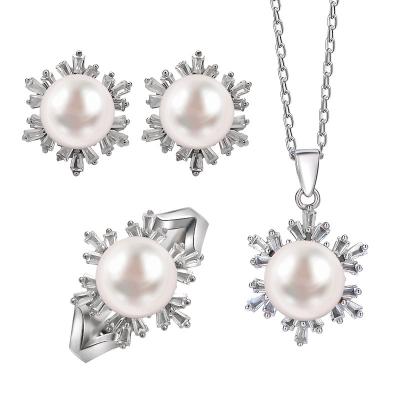 China CLASSIC Charm White Bridal Wedding Jewelry Fashion Pearl Zirconia Earrings Necklaces Jewelry Sets for sale