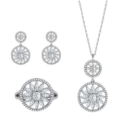 China High Quality Jewelry Set Luxury Three Piece Costume Zircon Necklace Earring Ring Set Dubai Bridal Wedding Jewelry Set for sale