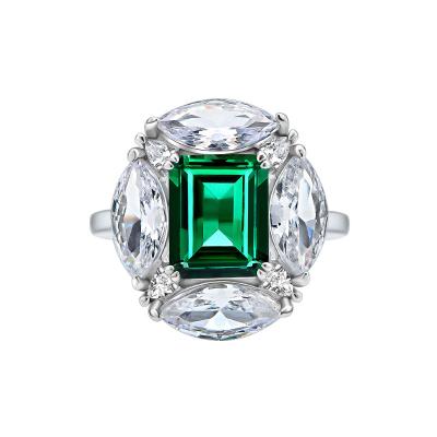 China High Quality CLASSIC Emerald Ring Vintage Carve Branded Fine Green 925 Sterling Silver Rings Women Square High Quality Jewelry for sale