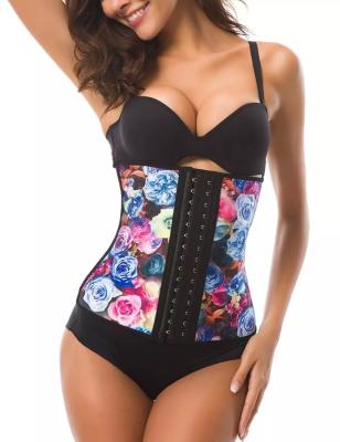 China 2020 Custom Printing Steel Boned LOGO Waist Trainer Private Label Rose Pattern 7 Women Shapewear Latex Size Trainer Women S-5XL for sale