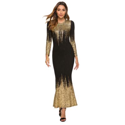 China High fashion anti-static mature women formal gold sequins print even long elegant women dresses for party for sale