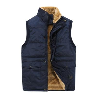 China OEM anti-shrink men's winter flannel thicken and keep warm pure color sleeveless collar, zipper cotton padded jacket and cotton vest. for sale