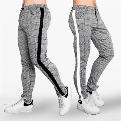 China Super Comfortable Stretch Side Slim Fit Suit White Stripe Check Slim Fit Jogger Mens Twill Pants Stretch Slim Fit Trousers Super Slim Elastic Pants for sale