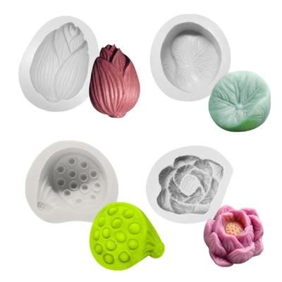 China Viable Creative Decorative Mid-Autumn Festival Lotus Flower Candle Mold Silicone Cake Molds Moon Cake Baking Mold for sale