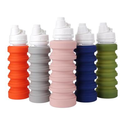 China Custom Portable Outdoor Camping Collapsible Water Bottle Viable Silicone Drinks Travel Leakproof Collapsible Sports Bottles for sale