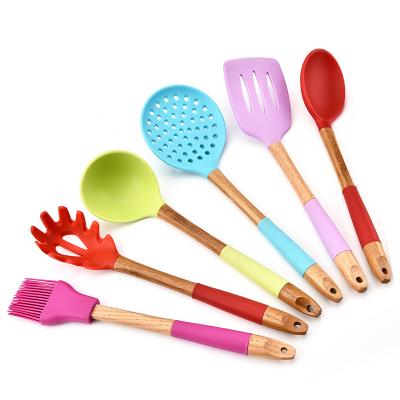 China 6 Pieces Sustainable Wood Handle Universal Kitchenware Silicone Cooking Tools Kitchen Utensil Set for sale