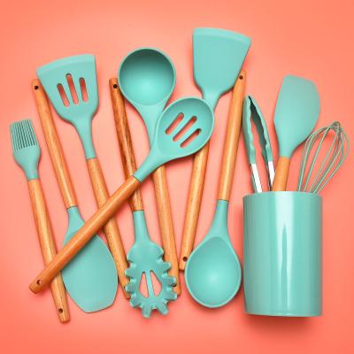 China Stocked Silicone Kitchen Accessories Silicone Kitchen Utensils Set 12 Silicone Cookware Set for sale