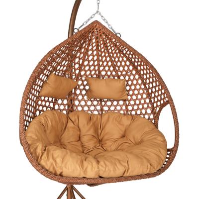 China Best-selling super comfortable double seater 2 person khaki indoor leisure and outdoor small swing rattan egg game hanging chair for sale