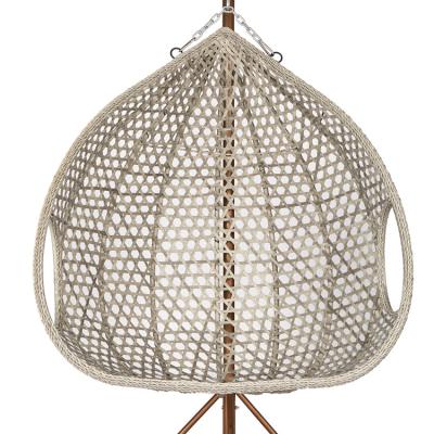 China Super Comfortable Custom Design Colorful Indoor Double Seat OEM Porcelain Rattan Wicker Egg Swing Hanging Chair for sale