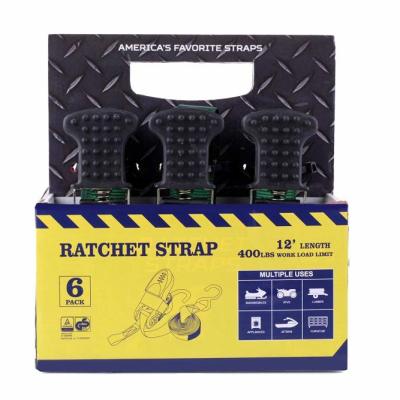 China Carrying Cargo Lashing Strap GS Approved 6 Pack Ratched Plastic Panel Tie Down Straps Set 400lbs for sale