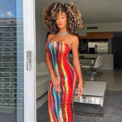 China Lady Sleeveless Fashion New Arrival Anti-Static Club Party Maxi Dress Women Bodycon Sexy Tie Dye Wave Tube 2021 Summer Wholesale Clothing for sale