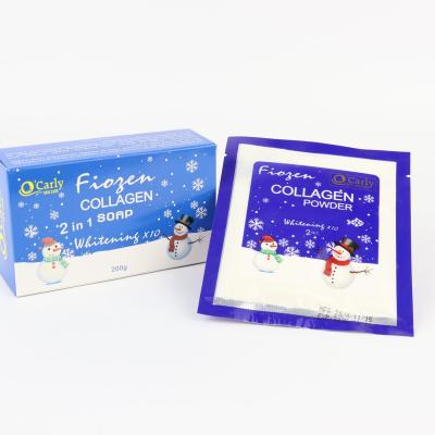 China New Beauty Deep Clean Bleaching Skin Care Set Collagen Private Label Frozen Products Soap 200g With 40g Powder 2 In 1 Snowman Strong Bleaching Blue for sale