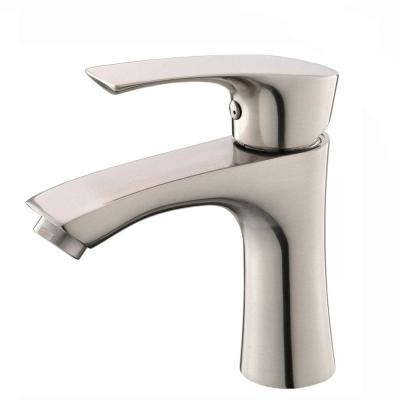 China Commercial Brass Single Handle Faucets Lavatory Single Handle Metered Hole Brushed Nickel Bathroom Faucets Hot And Cold Water Vanity Sink Faucet for sale