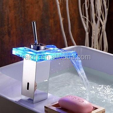 China Metered Faucets Color Spray LED Glass Bathroom Sink Faucets (Waterfall) for sale