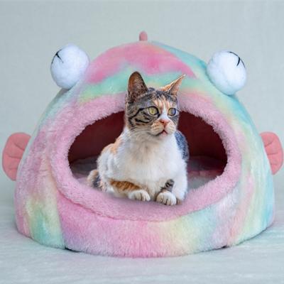 China Hot Selling Wholesale Waterproof Washable Cat Cave Nest Amazon Plush Fish Eye Shape Pet Pet Sleep House for sale