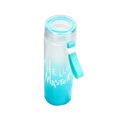 China Promotional Gift Factory OEM Glass Water Bottle 400ML For Drinks And Squeezer Leak Proof Cover With Carry Loop for sale