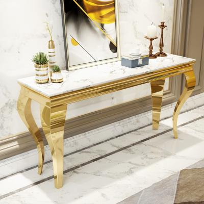 China Factory Wholesale Luxury Metal Living Room Furniture Metal Legs Console Table Gold Marble Console Table for sale