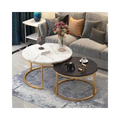 China Factory direct sales modern marble extendable nesting coffee table sets with metal legs for sale