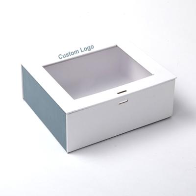 China Custom Recycled Materials Jewelry Craft Box Paper Box Cosmetic Packaging Magnetic Recycled Gift Box With Window for sale