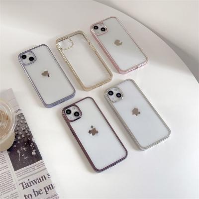 China 2022 Fashion Transparent Shockproof Acrylic Bumper Button TPU Plating Phone Case For iPhone 13 pro 12 11 max for sale