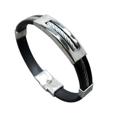 China Adjustable Stainless Steel Stainless Steel Silicone Bracelet For Men Jewelry Wholesale N80767 for sale