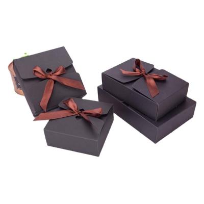 China Recycled Materials Eco - Friendly Foldable With Ribbon Custom Logo Printing Black Paper Packaging Gift Box for sale