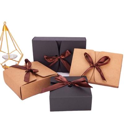 China Recycled Materials Like High Quality Wedding Foldable Gift Packaging With Logo Ribbon Customized Brown Black Paper Box for sale