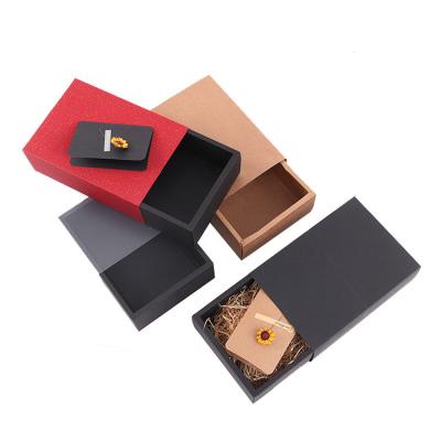 China High Quality Black Recycled Materials Special Prices Sliding Drawer Paper Packaging Gift Box With Plastic Lid for sale