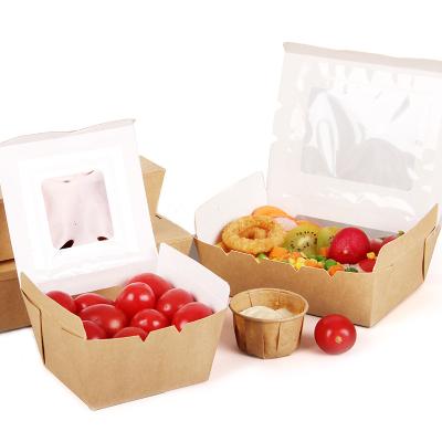 China Eco-friendly Paper Food Sushi Packaging Materials Recycled Kraft Salad Box With Window for sale