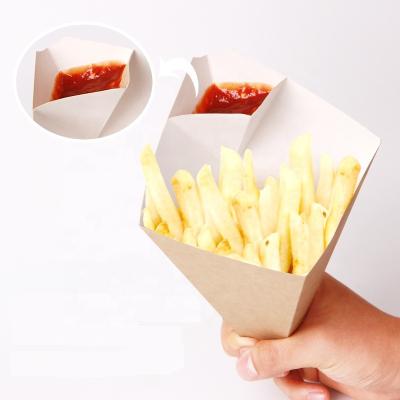 China Recycled Materials Custom Printed Kraft Paper Pop Cone Box Sauce With Seasonings Set Angle French Fries Cone Box for sale