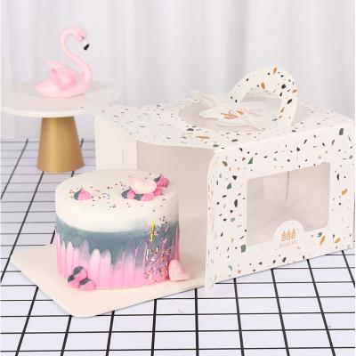 China Recycled Materials Manufacture Food Grade Wedding Anniversary Handle With Clear Window Cake Paper Packaging Box for sale