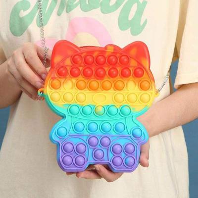 China Cute Round Bag Pops Relieve Push Animal Bubble Bubble Effort Rainbow Purse Woman Girl Butterfly Sensory Noise Antistress He Make Up Purses for sale