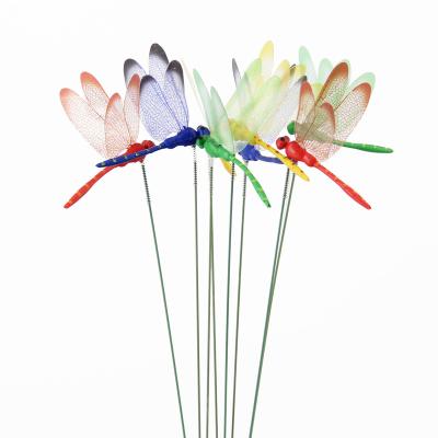 China 50Pcs Outdoor 3D Simulation Dragonfly Artificial Butterflies Stakes Yard Plant Lawn Decor Stick For Garden Decoration 8cm for sale