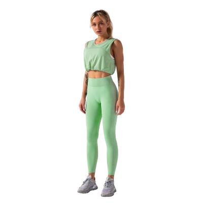 China Women Seamless High Waist Leggings Workout Quick Dry Breathable Sportswear Tank Tops 2 Piece Yoga Fitness Set for sale