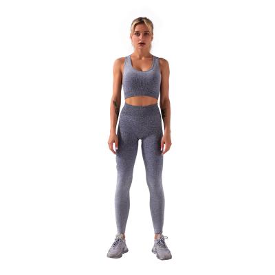 China Custom Logo Breathable 2021 Summer Seamless Yoga Set Suit Gradient Color Ladies Two Piece Set Quick Dry Sports Bra Gaiters for sale