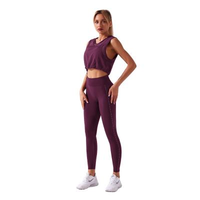 China Women 2pcs Yoga Vest High Waisted Workout Leggings Breathable Active Exercise Wear Quick Dry Bodybuilding Seamless Yoga Set for sale