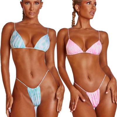 China JSMANA Halter High Neck Print Tie String Breathable Triangle Brazilian Micro Cut Women Sexy Back Thong Swimwear 2 Piece Swimsuit Bikinis for sale