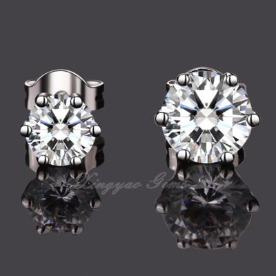 China Latest Fashion Customized 18K White Gold Trendy Six Claw Moissanite Diamond Stud Earring for sale