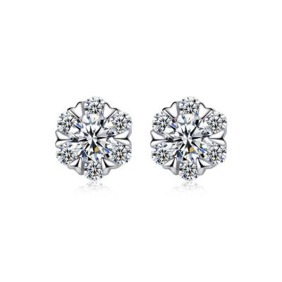 China Wholesale 18k White Gold ct White Gold Fashion Moissanite Shape Snowflake Simple Diamond Stud Earrings Wholesale for sale