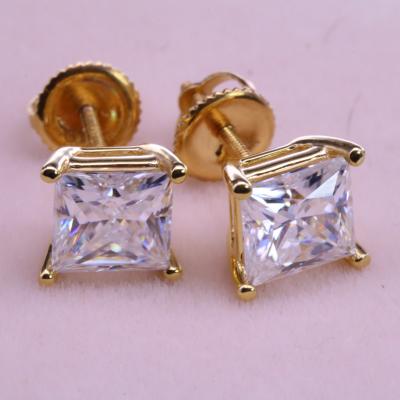 China Customization TRENDY princess cut GRA moissanite 14k gold earrings for sale