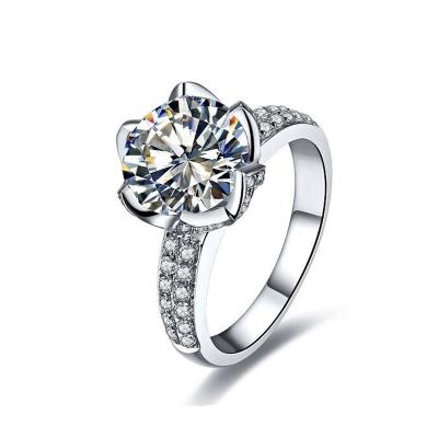 China Luxury 925 Sterling Silver 0.5-3 ct Moissanite Diamond Ring Round Brilliant Cut For Wedding Jewelry for sale