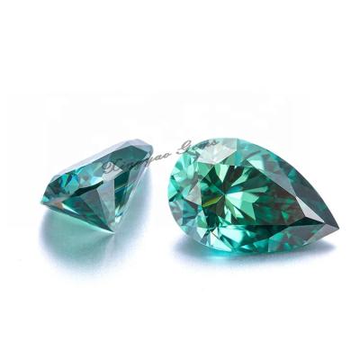 China Color Play Or Fire Shape Clear Gemstone Green Color Pear Fancy Cut Moissanite Loose Stone For Jewelry for sale