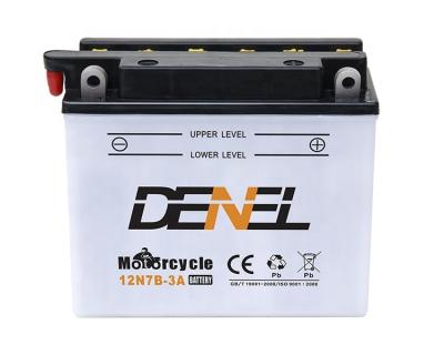 China Motocycle DENEL 12N7B-3A Long Cycle Life Dry Charged Lead Acid Motorcycle Battery for sale