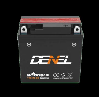 China Maintenance Free Motocycle Starter DENEL YTX5AL-BS With 12V 5AH Motorcycle Acid Battery for sale