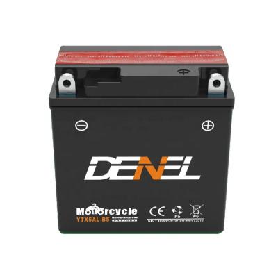 China Motocycle battery DENEL YTX5AL-BS for starter motor 12v motorcycle lead acid battery for sale